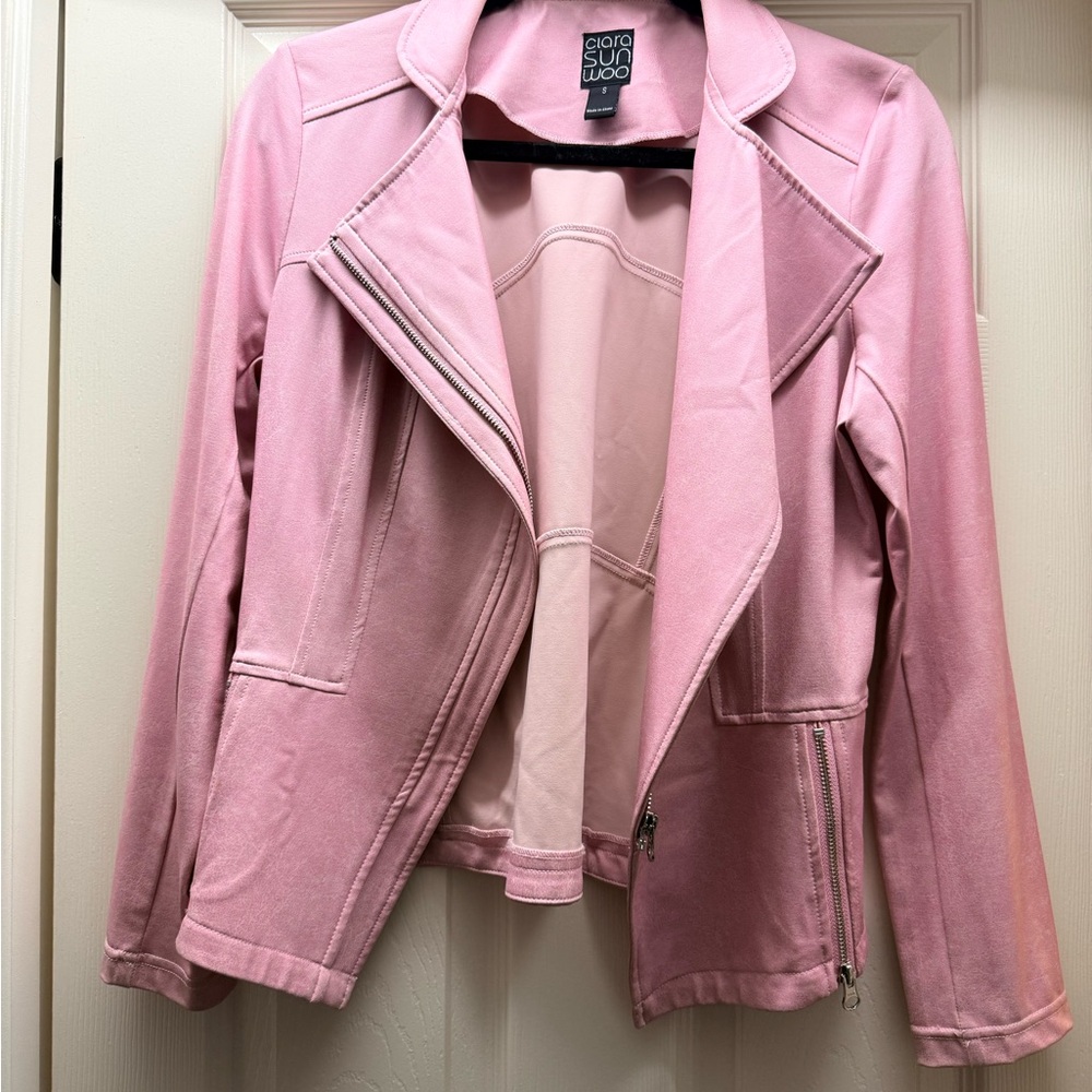 CLARA SUNWOO Light Pink Liquid Leather Jacket